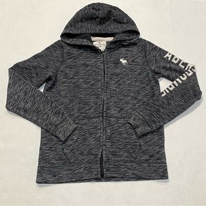 Abercrombie Kids Black Gray Embroidered Full-Zip Hoodie Sweater Boys Sz 15/16
